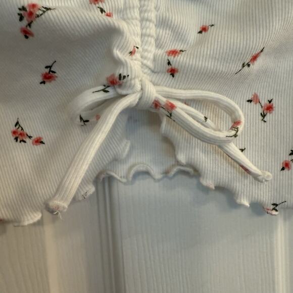 Aeropostale Y2K Cropped Top Sz LG White FloraL Scrunch Front Bow Cottagecore EUC - Picture 3 of 10
